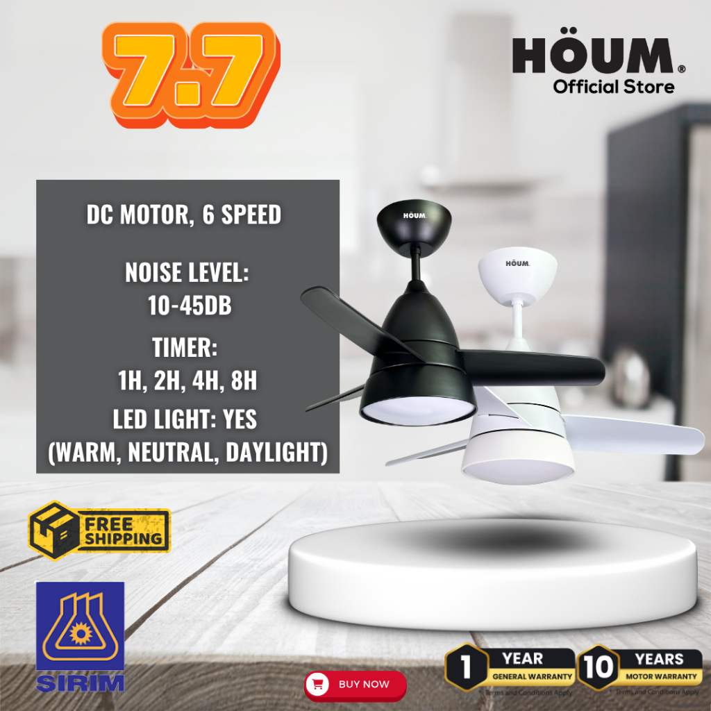 HOUM CF36A Ceiling Fan DC Motor LED Light 6 Speed Settings (36 ...