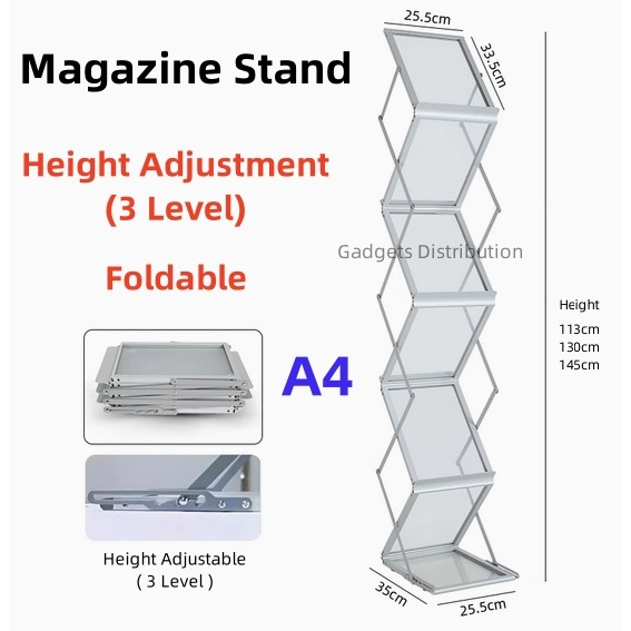 3 Level Height Adjust Foldable A4 Size Alumunium Acrylic Magazine ...