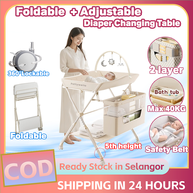 Diaper Changing Table With Wheel Foldable Adjustable Baby Diapers Table ...