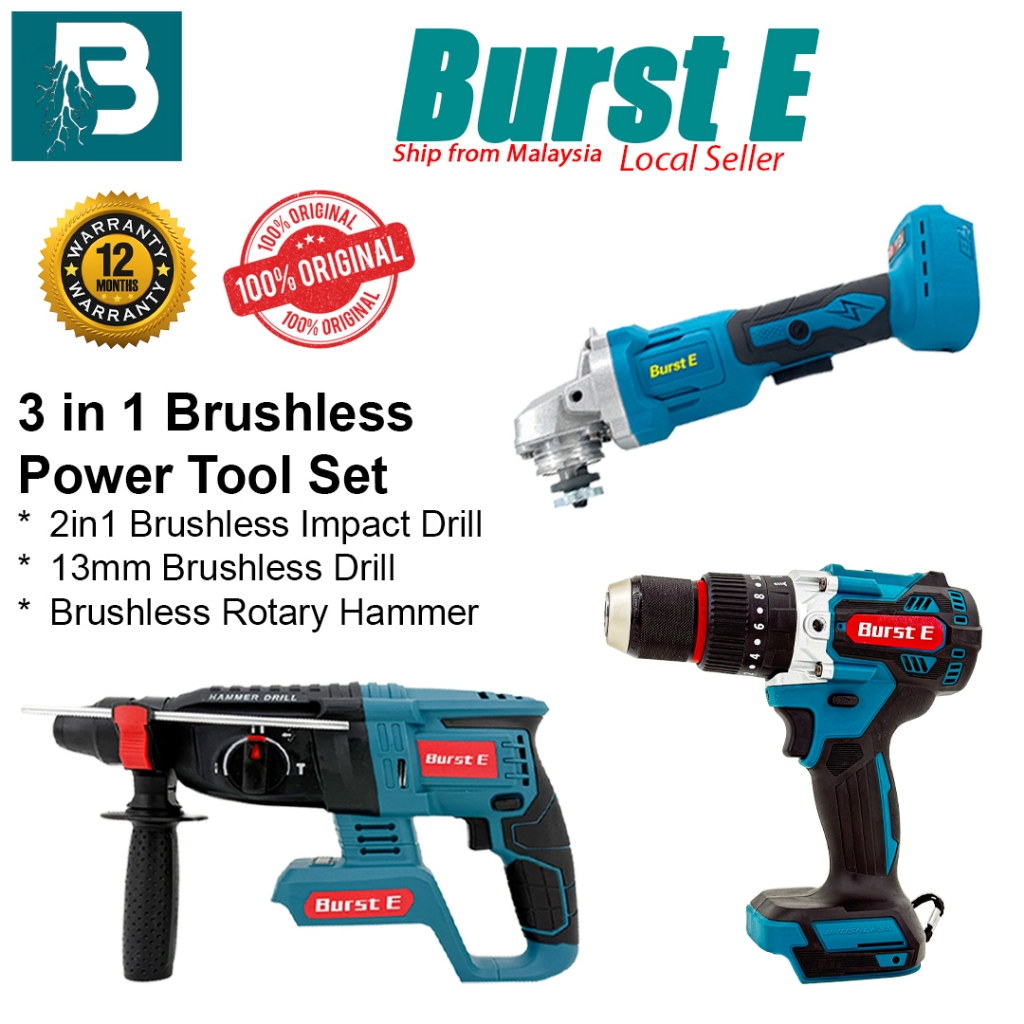 Burst E Shop 3-in-1 Combo: Hammer Drill + Grinder + (Wrench Impact ...