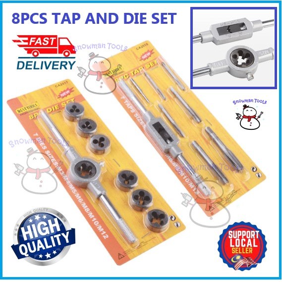 8PCS Tap And Die Set M3-M12 Wrench Die Handle Screw Thread Threading ...