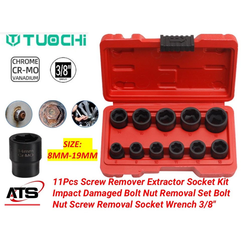 11Pcs Screw Remover Extractor Socket Kit Impact Damaged Bolt Nut ...
