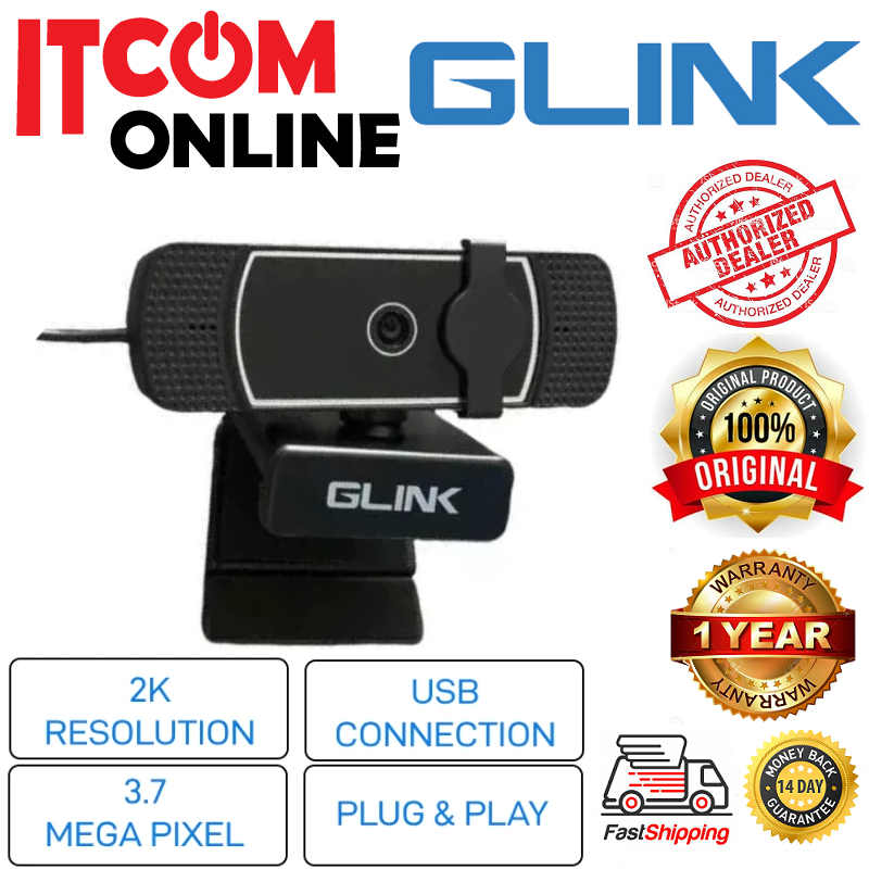 GLINK WC12 2K 3.7MP BUILT-IN MICROPHONE WITH TRIPOD WEBCAM (WC12-BK ...