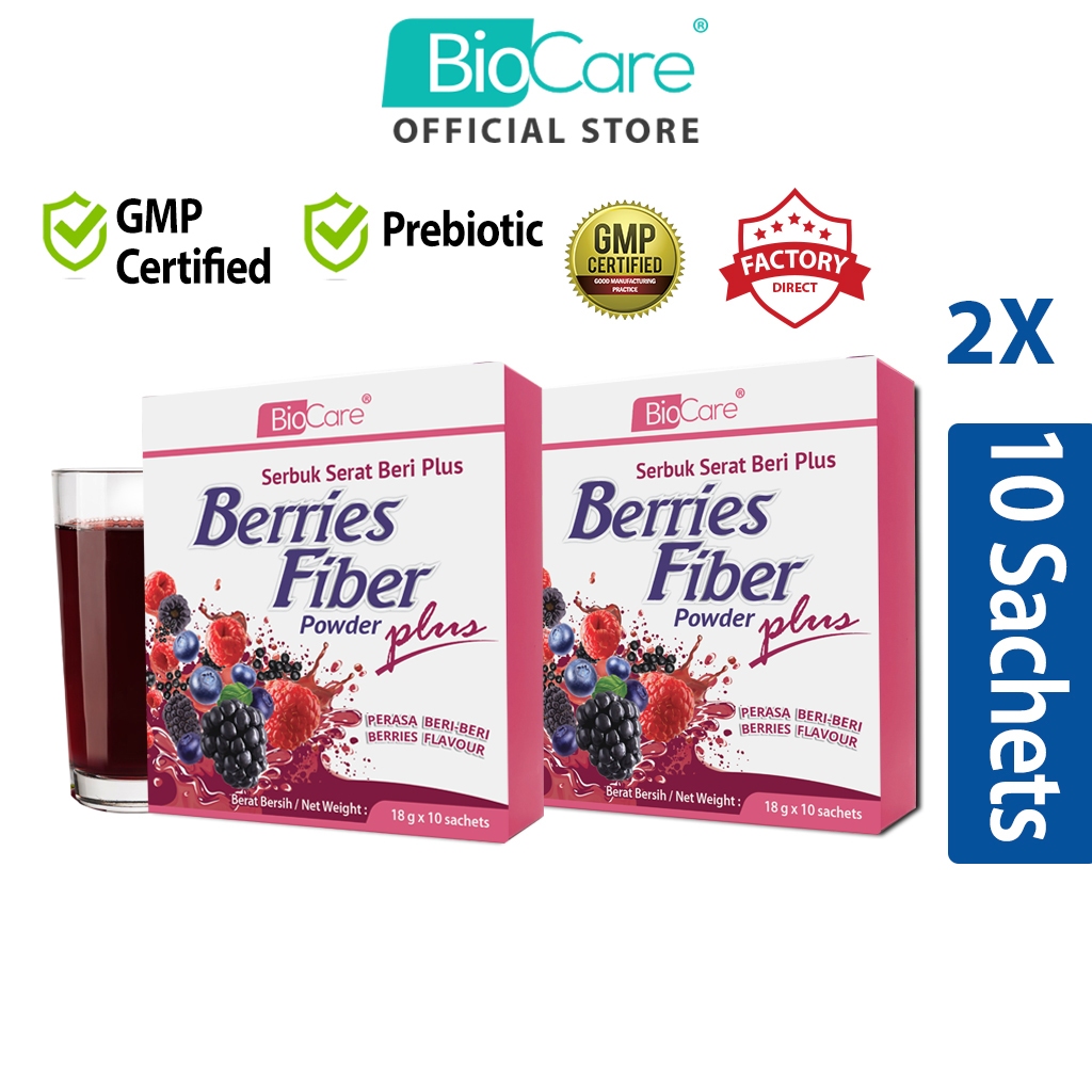Biocare Berries Fiber Plus Powder 18g ( 2X 10 Sachets) / Biocare Serbuk ...