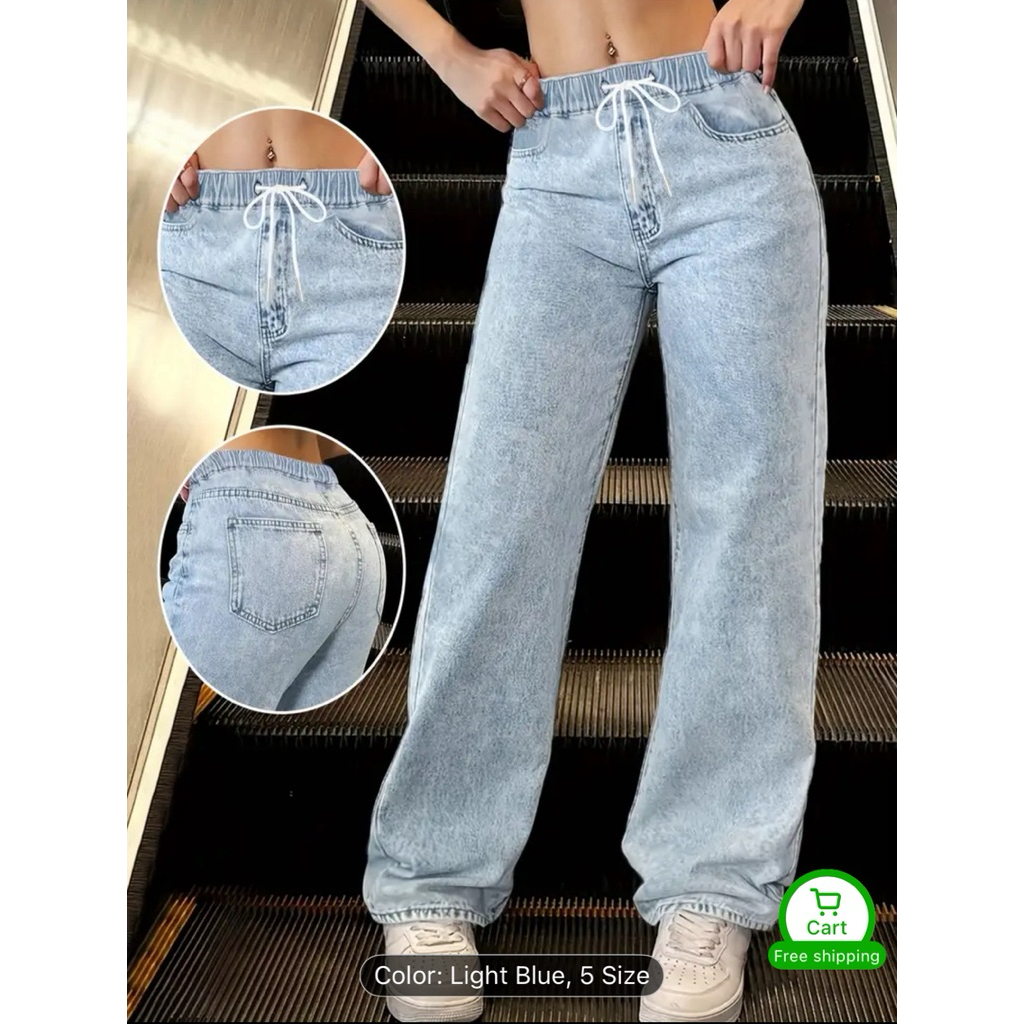 PLUS SIZE JEANS PALAZZO STRETCHABLE DRAWSTRING FOR WOMEN Seluar Jeans ...