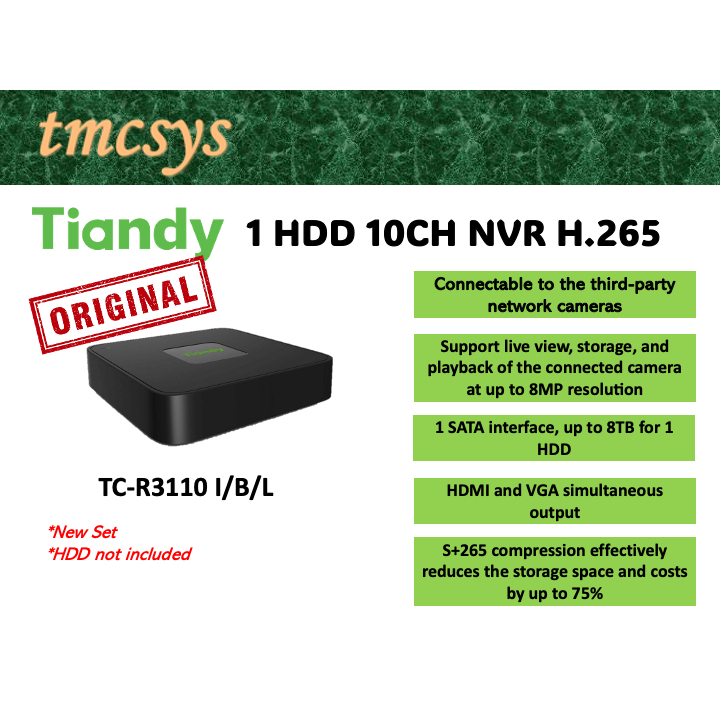 TC-R3110 H.265 8CH NVR Recorder 1 HDD Slot Network Video Recorder ...