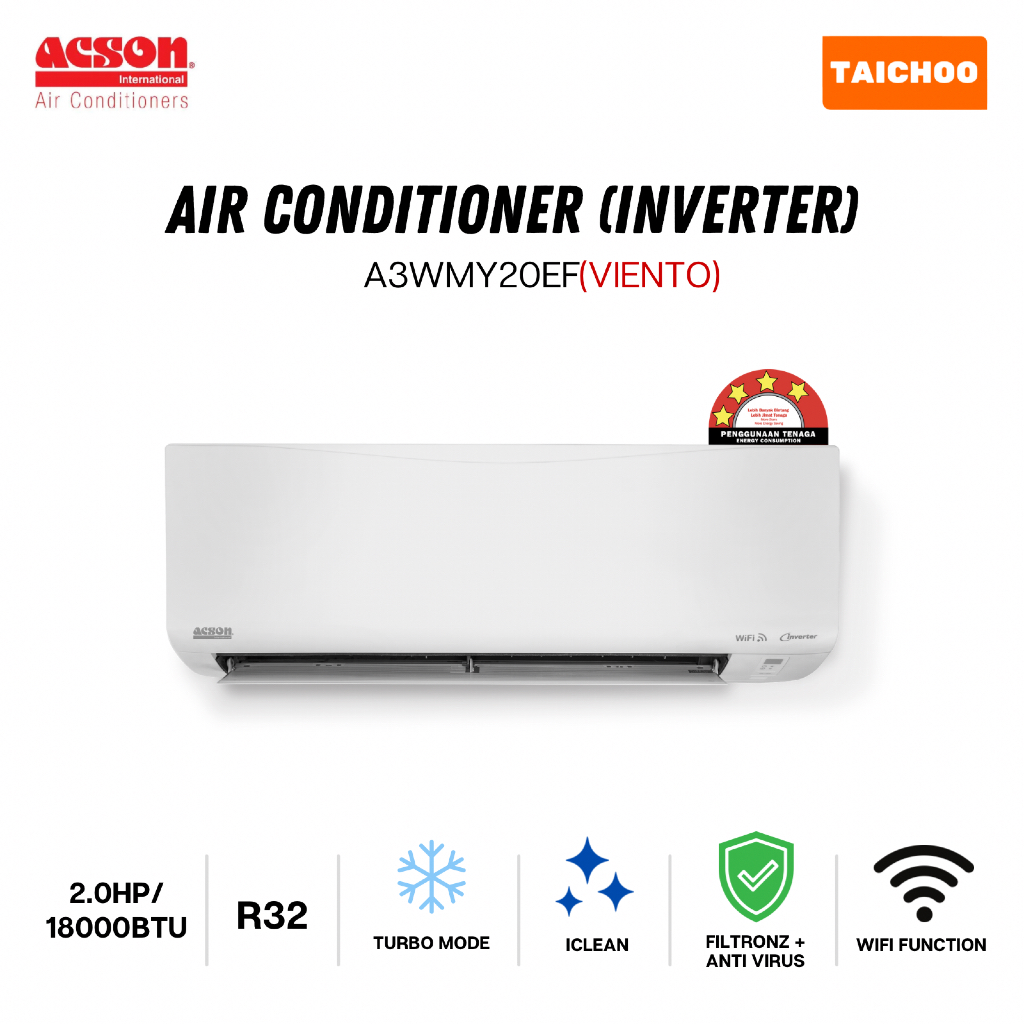 Acson Wall Mounted Air Conditioner Inverter - VIENTO (2.0HP/18000BTU ...