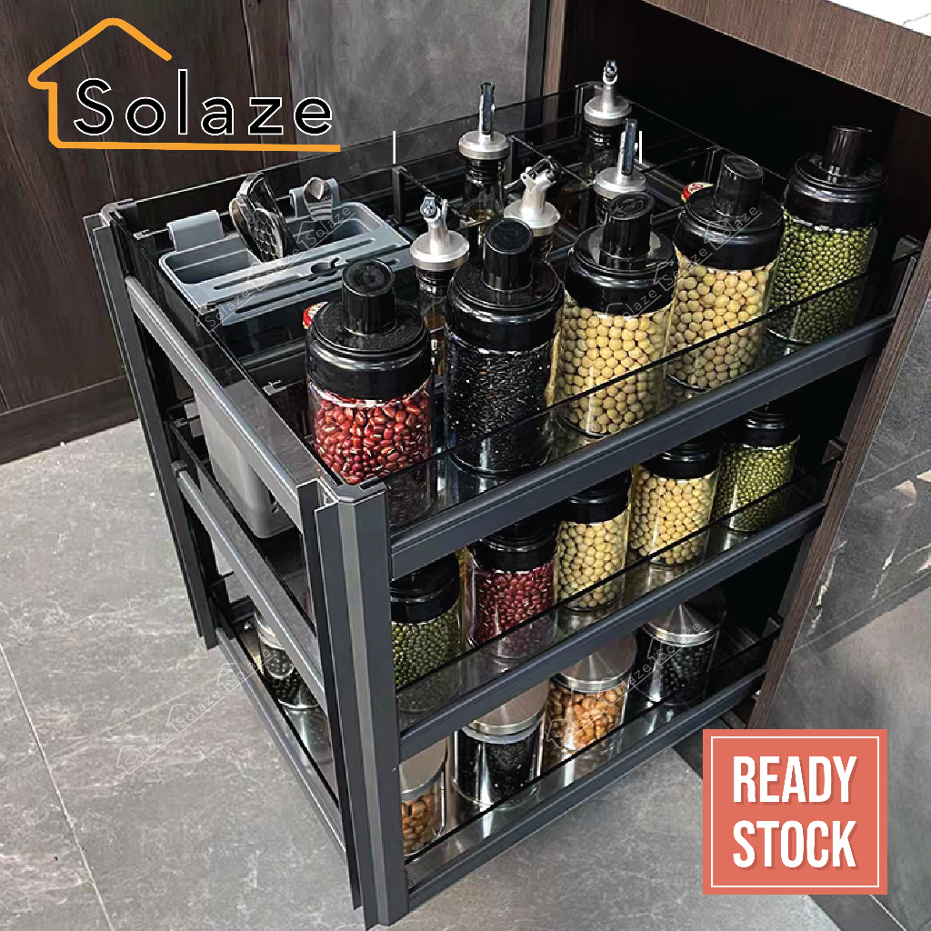 Solaze Aluminum + Tempered Glass Pull Out Storage Rack Heavy Duty ...