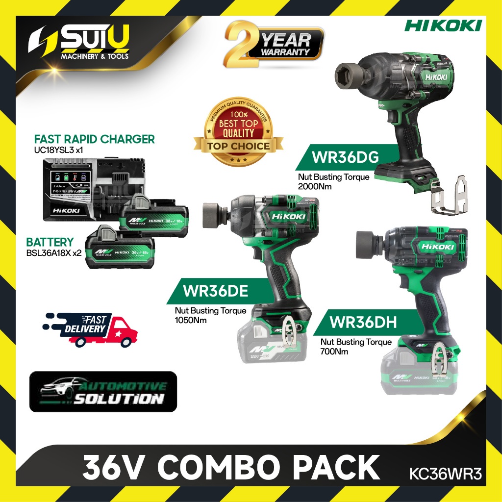 HIKOKI KC36WR3 36V Cordless Combo Pack (WR36DG + WR36DE + WR36DH Impact ...