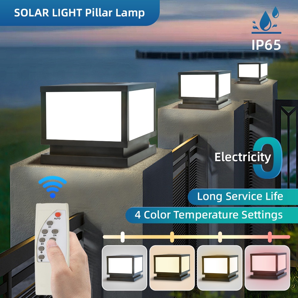 LED Solar Outdoor Pillar Light Waterproof IP65 4Colors Remote Control ...