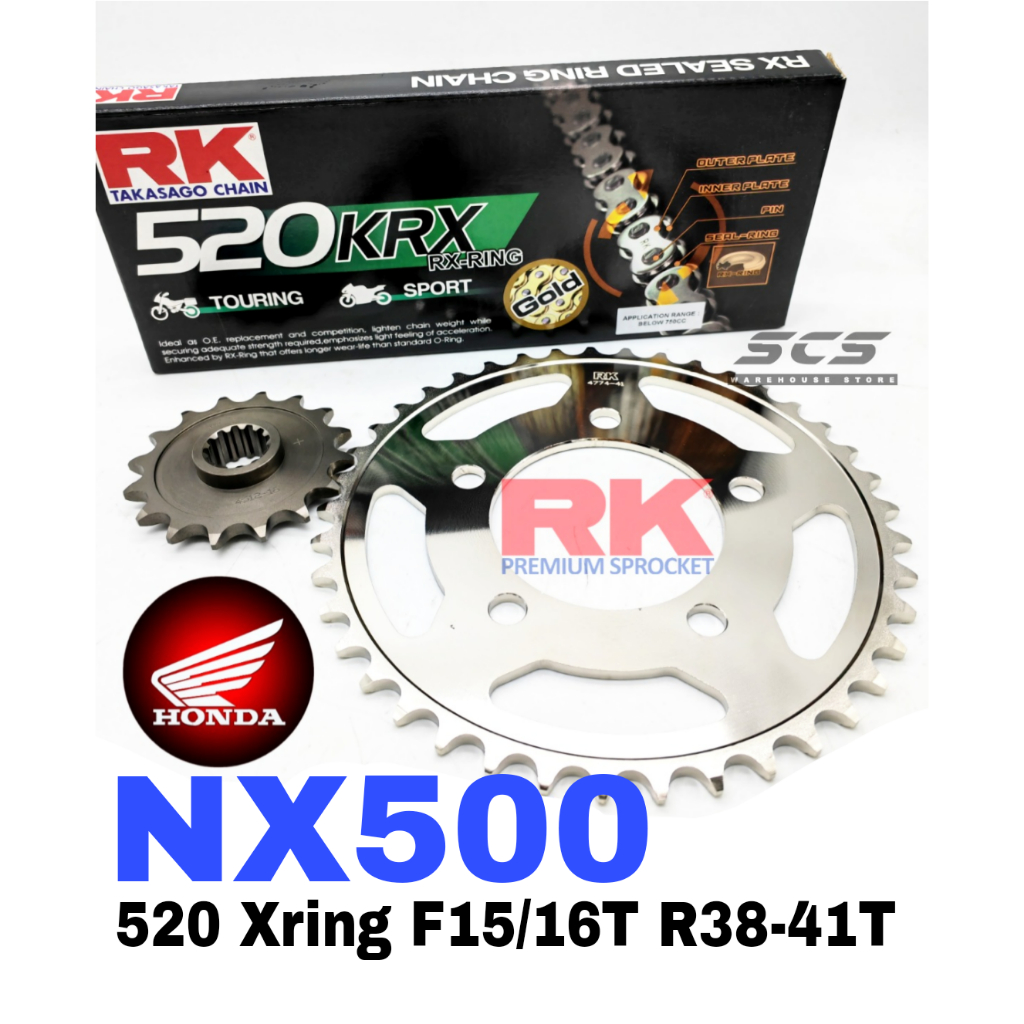 RK Sprocket Set Honda NX500 New 520 X-Ring Black Gold Chain Rantai ...