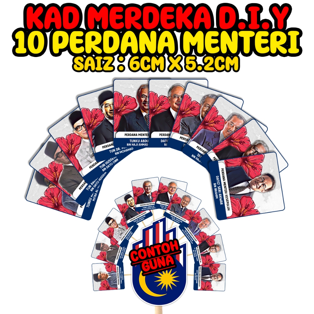 KAD D.I.Y HARI MERDEKA 10 Perdana Menteri Saiz 6cm x 5.2cm Material ...