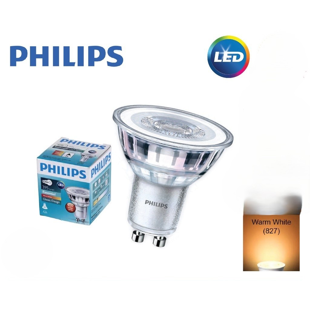 PHILIPS ESSENTIAL LED SPOT GU10 4.6W 36D 220-240V 3000K | Shopee Malaysia