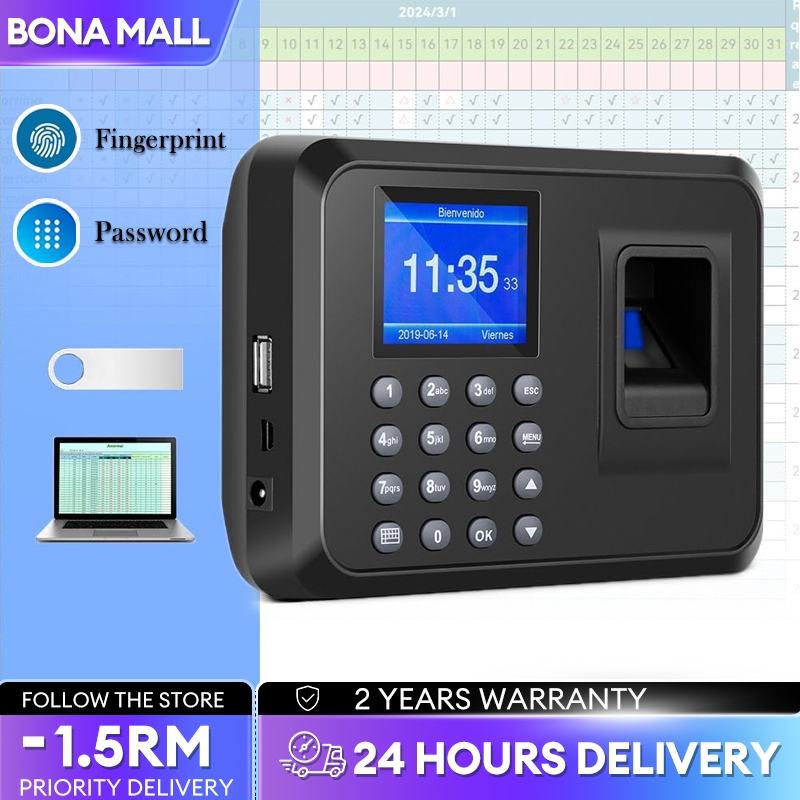 Attendance Thumbprint Machine Password clock-in USB export Biometric ...