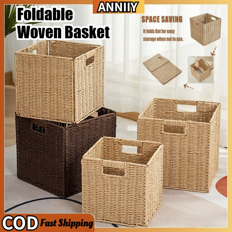 Foldable Wicker Storage Basket Woven Basket Wicker Storage Cubes ...