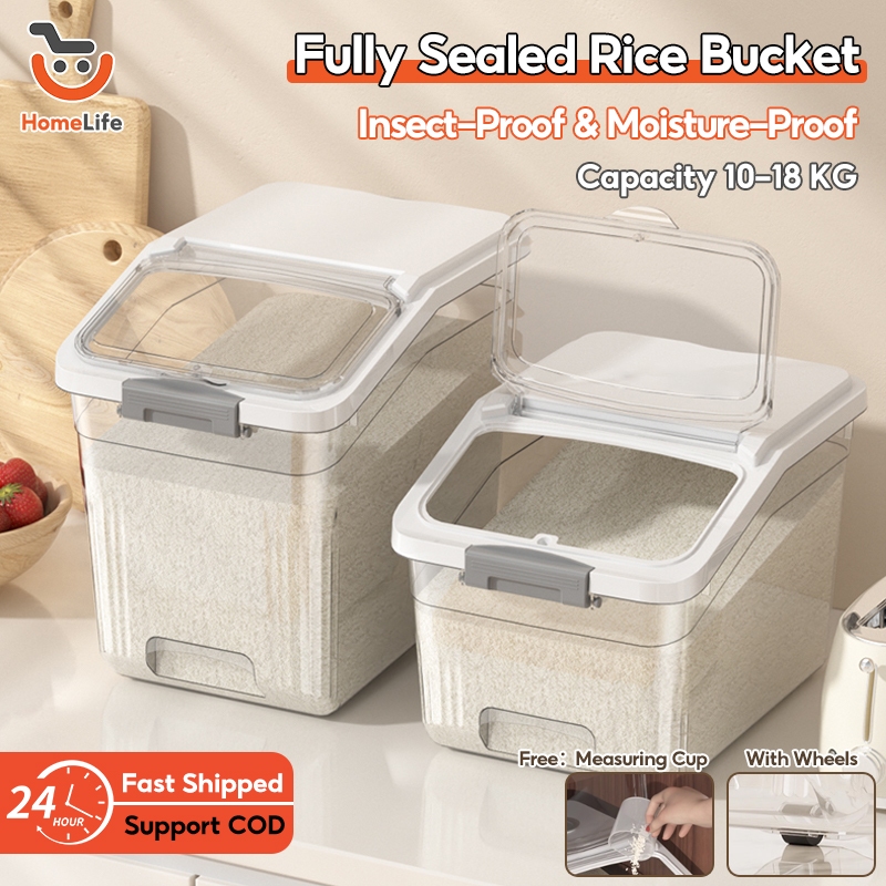 Fully Sealed Rice Bucket Transparent Rices Storage Box Insect Moisture ...