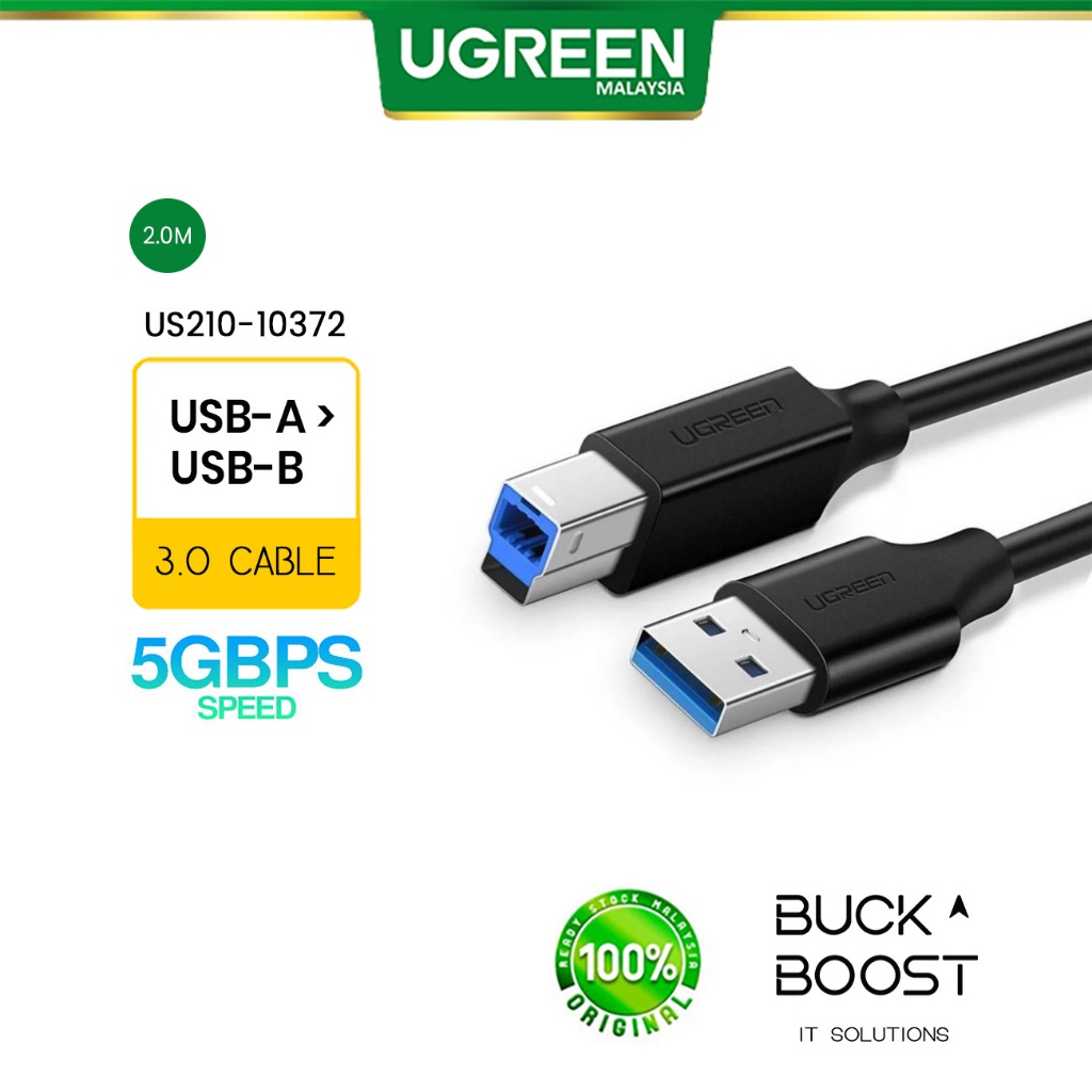 UGREEN (US210) USB 3.0 AM TO BM PRINT/DATA CABLE (2M) | Shopee Malaysia