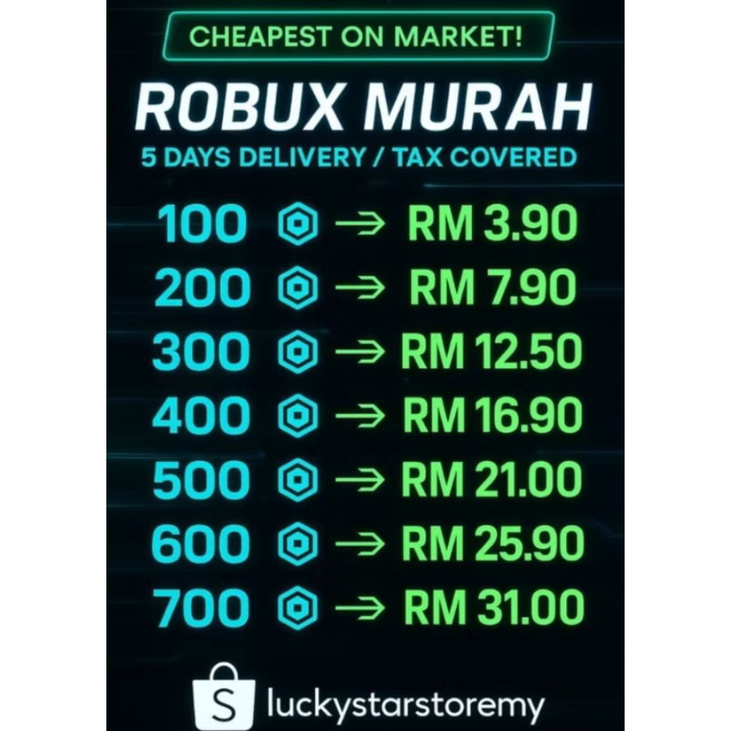 Roblox Gift Card Instant Robux Bobux Robox pc game 100r | Shopee Malaysia