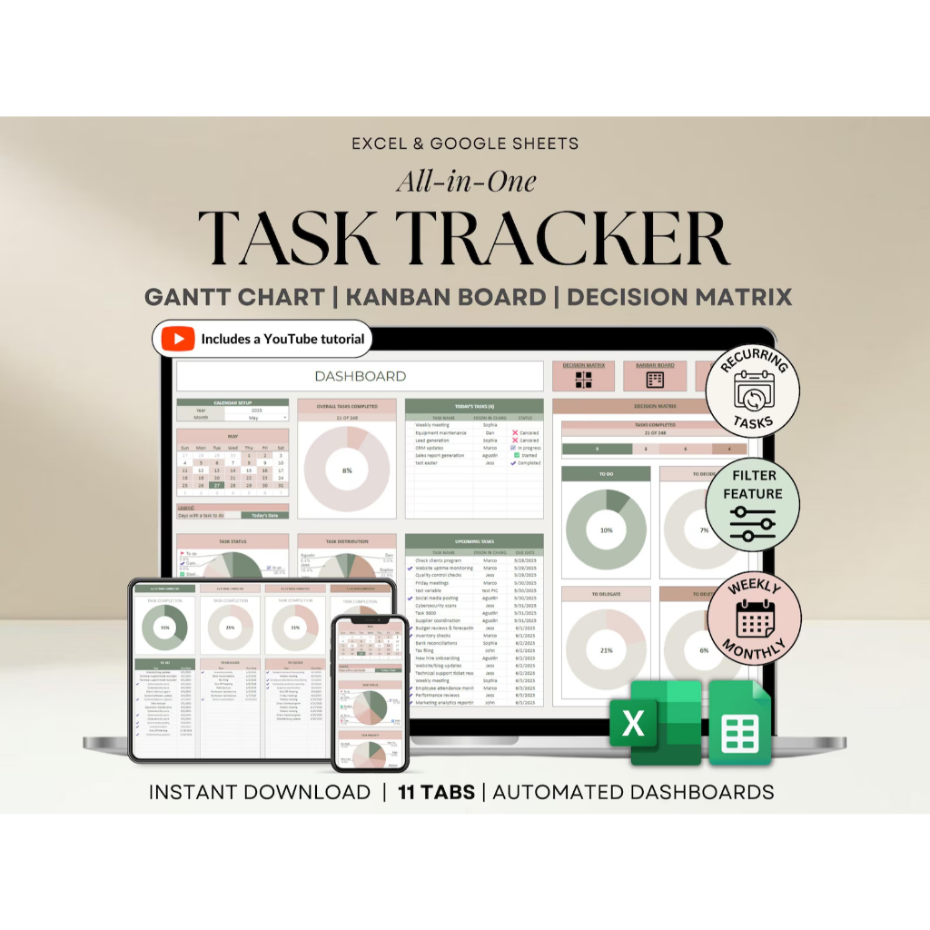 Recurring Task Tracker Spreadsheet Template Excel Google Sheets To-Do ...