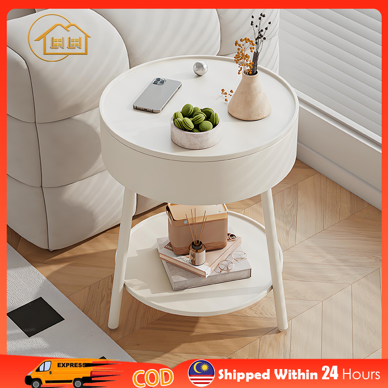 LI-Meja Sisi Sofa Cream Style Movable Creative Mini Round Table Sofa ...