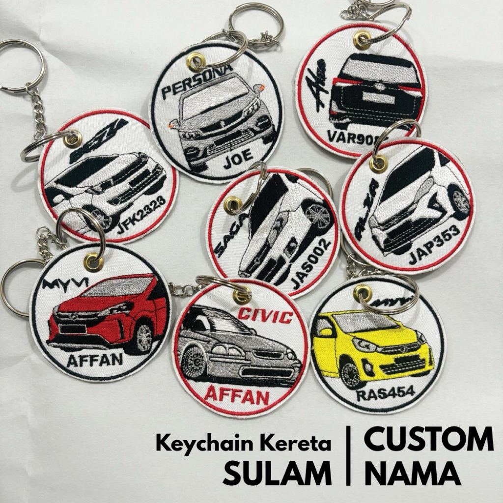 KEYCHAIN SULAM KERETA - CUSTOM NAMA (7cm x 7cm) Myvi, Bezza, Alza ...