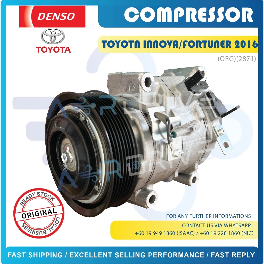DENSO ORIGINAL TOYOTA INNOVA 2016 / FORTUNER 2016 7PK COMPRESSOR C/W ...