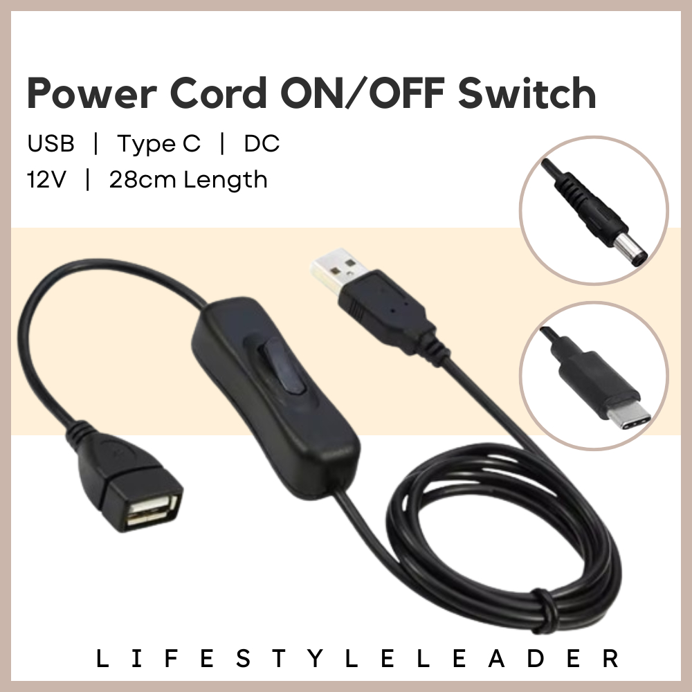 USB DC Power Cord with ON/OFF Switch 12V 28cm Length Extension Cord ...