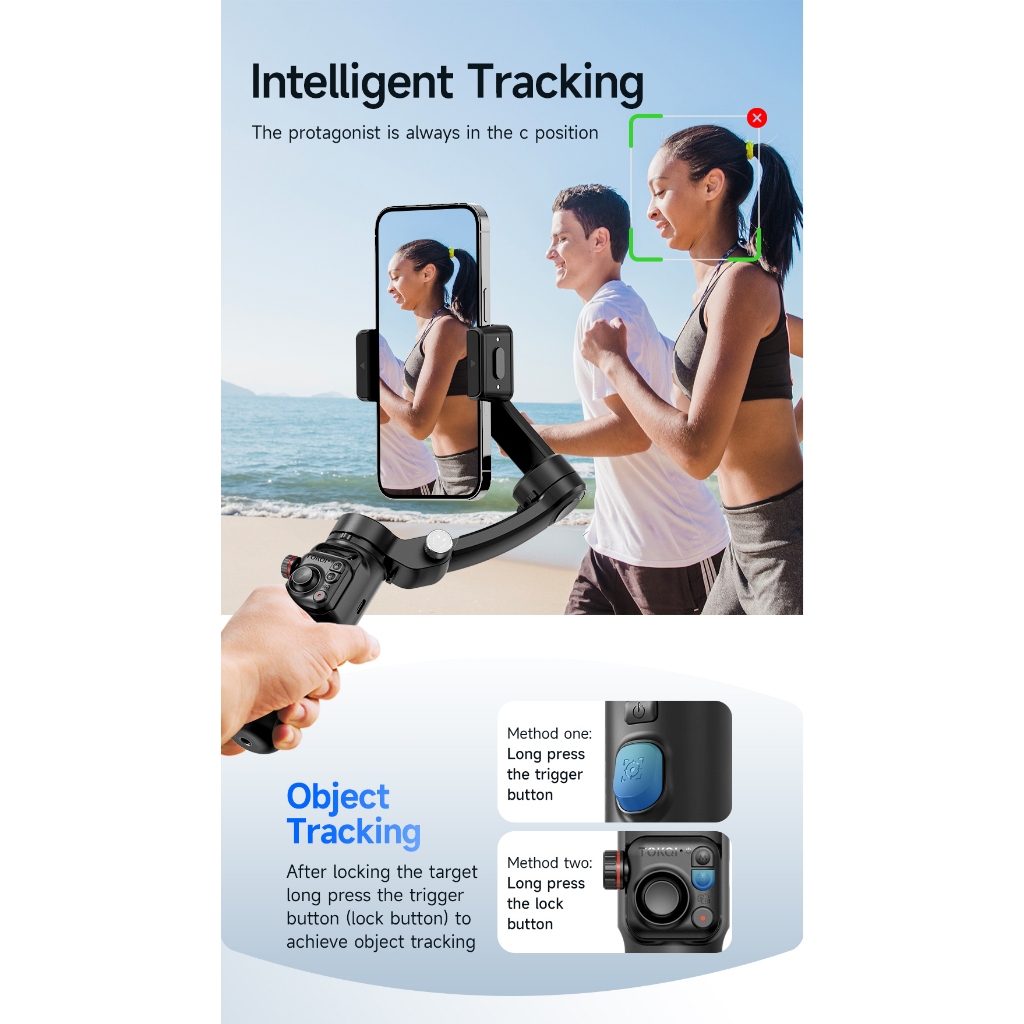 TOKQI M02 3 Axis Handheld Gimbal Stabilizer for Phone Selfie Tripod with Detachable Remote for Smartphone Vlog Video | Shopee Malaysia