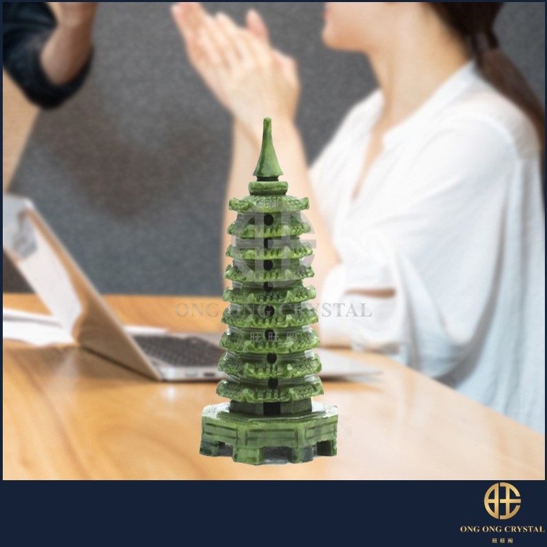 九层绿玉光明青玉文昌塔风水摆件/ 9层黄玉文昌塔| 9 Floor Green Jade