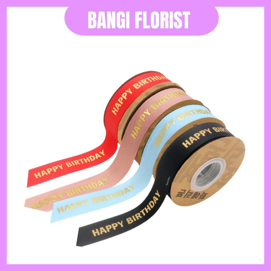 (27M) 2.5CM HAPPY BIRTHDAY Ribbon Riben Reben Ribben Satin Organza Gift ...