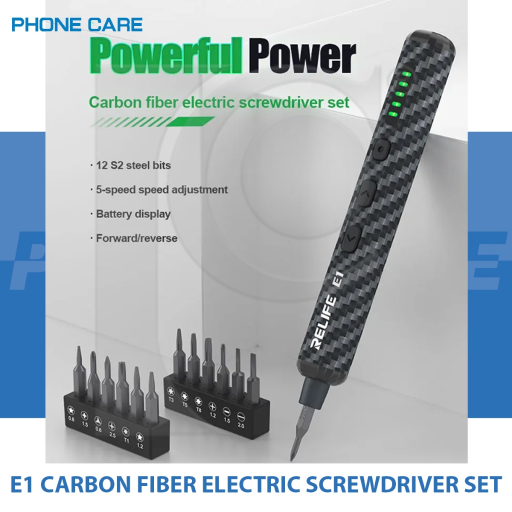 Relife E1 Powerful Carbon Fiber Electric Screwdriver Set with 12Pcs S2 ...