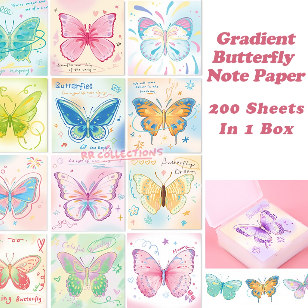 Notepad Paper 200 Sheets Per Box Gradient Butterfly Non-Sticky With ...