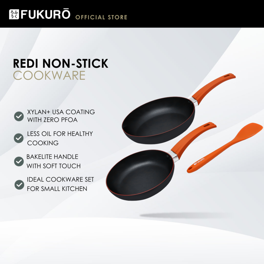 Fukuro Redi 3Pcs Non-Stick Cookware Set - Fry Pan (20cm & 26cm) + Spoon ...