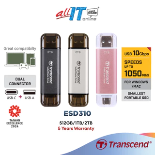 Transcend SSD ESD310 ESD310C/S 3D NAND Portable External SSD with USB 3.2 Type-A Type-C Connectors - (512GB / 1TB / 2TB)