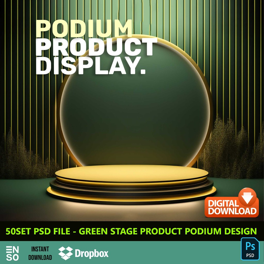 50-Set PSD GREEN 3D Stage Podium Display Template File | PHOTOSHOP ...