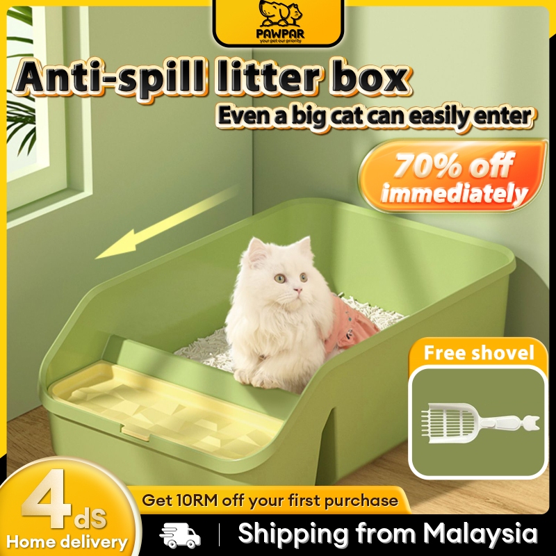 Cat Litter Box Semi Enclosed Tandas Kucing Splashproof Anti Spill Tray