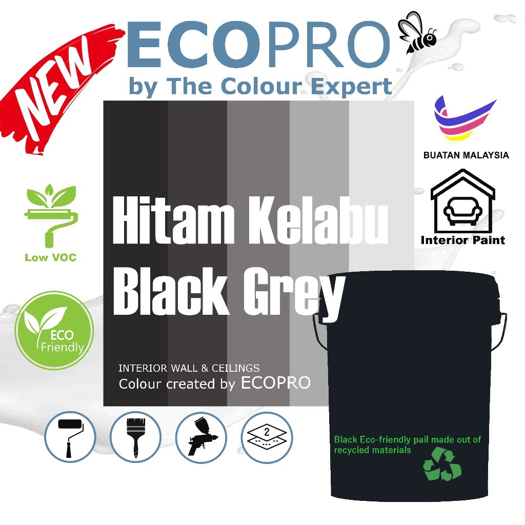 18L ( HITAM KELABU / BLACK GREY ) ECOPRO MATT EMULSION PAINT FOR