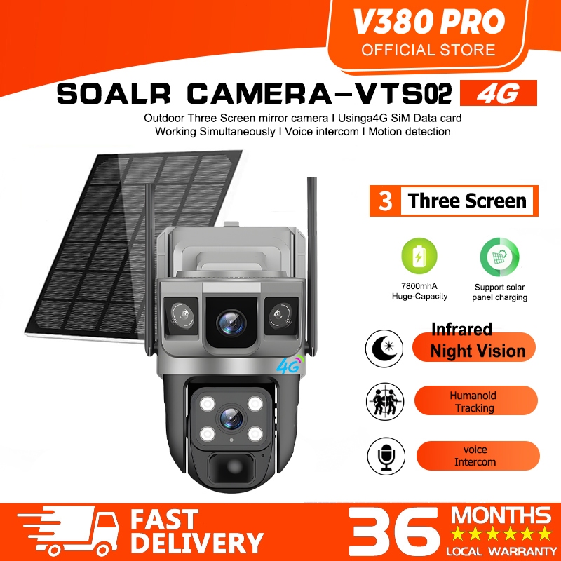 V380 PRO Three Screen CCTV Solar Outdoor IP66 Waterproof Wireless