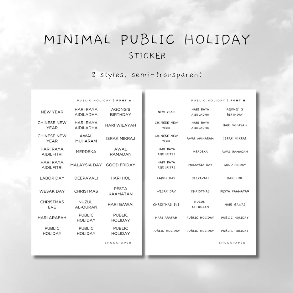 Malaysia Public Holiday Minimal Planner Journal Sticker Shopee Malaysia
