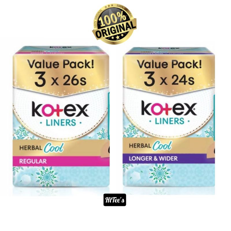 Kotex Liners Herbal Cool Regular 15cm (3x26s) | Longer & Wider 17.5cm ...