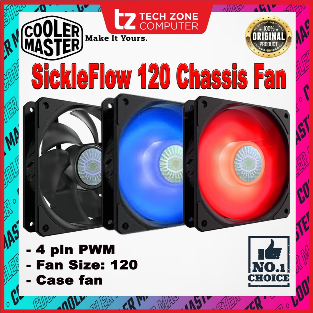 Cooler Master SickleFlow 120 Chassis Fan Blue/Black/Red (MFX-B2DN-18NPB ...