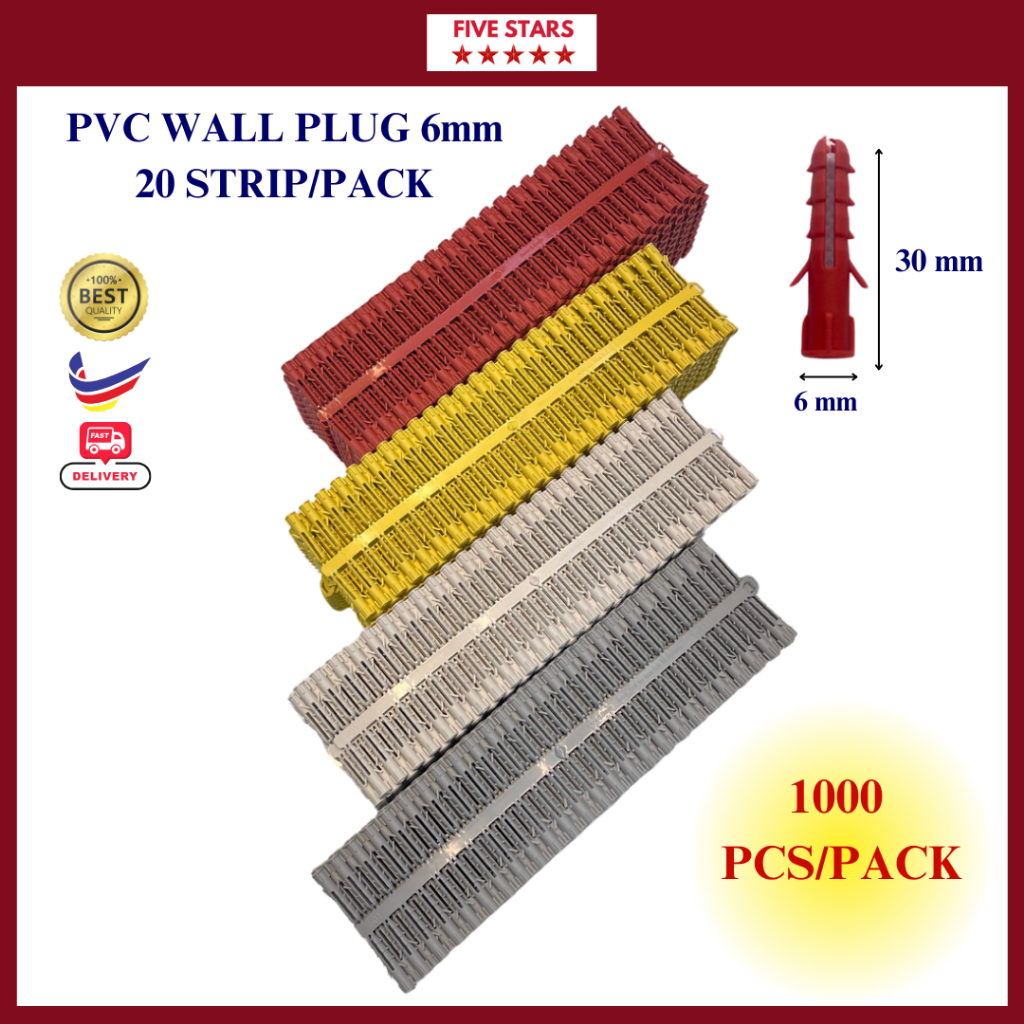 PALAM DINDING [Wall Plug] PVC 6mm X 30mm Merah/Kuning/White/Kelabu ...