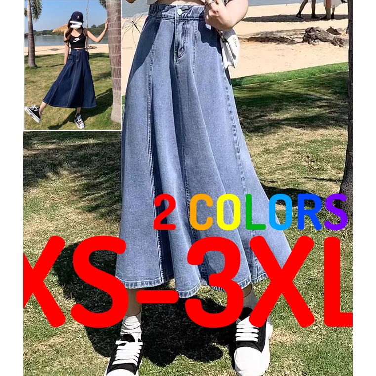 READY STOCK Women Plus Size Denim Jeans Elastic High Waist Stretchable A Shape Maxi Long Skirt Size XS 3XL Shopee Malaysia