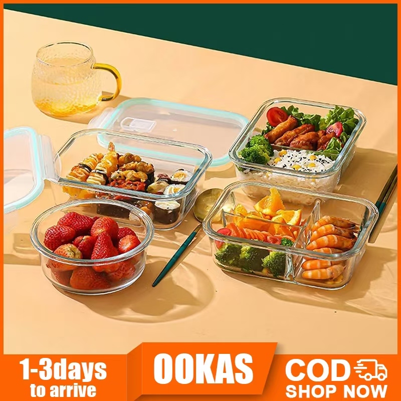 OOKAS Borosilicate Glass Lunch Box Meal Food Container Steam Release