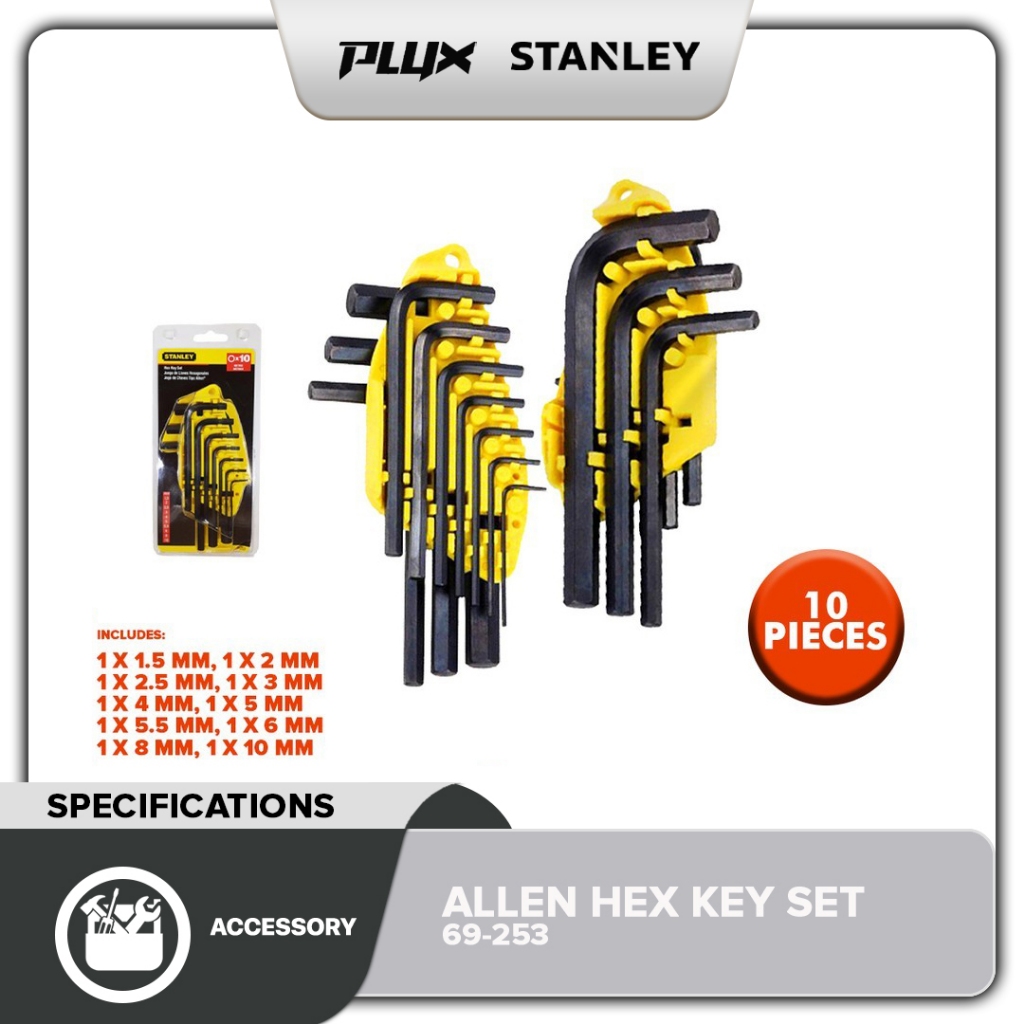 STANLEY 69-253 10pcs Hex Key Set Allen Key Set 1.5-10mm ( 69253 ...