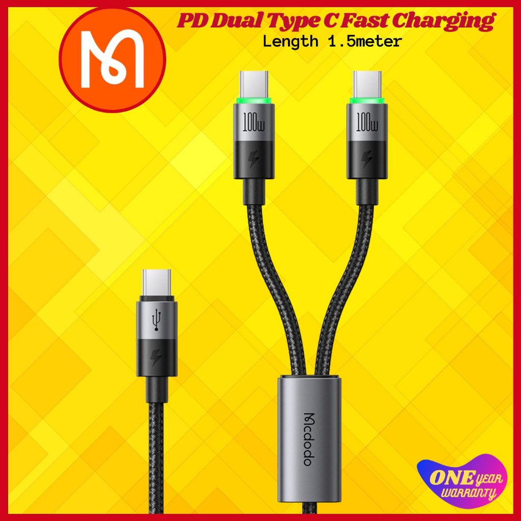 【1YrWarranty】Mcdodo 2-in-1 Fast Cable 1.5meter 100W Smart Cables 2 in 1 ...