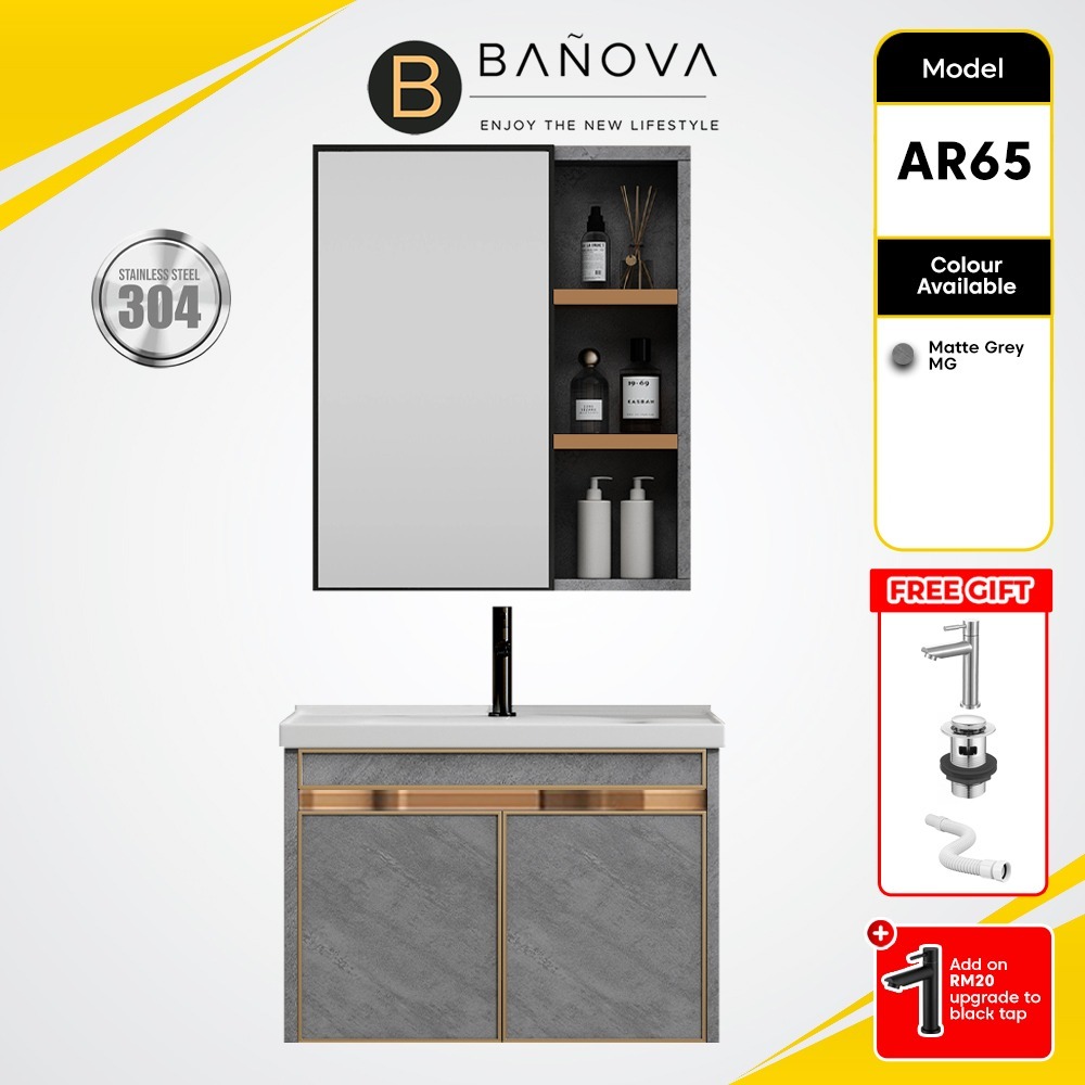 BANOVA AURA Stainless Steel Bathroom Cabinet Basin Set with Mirror and ...
