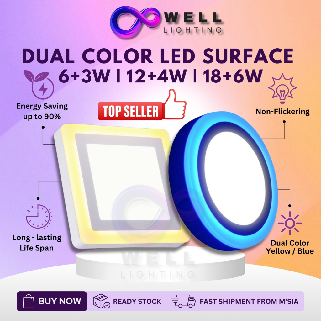 Lampu Siling 3 Mod 3 Warna LED Surface Downlight 3 Mode 3 Color 12W 18W ...