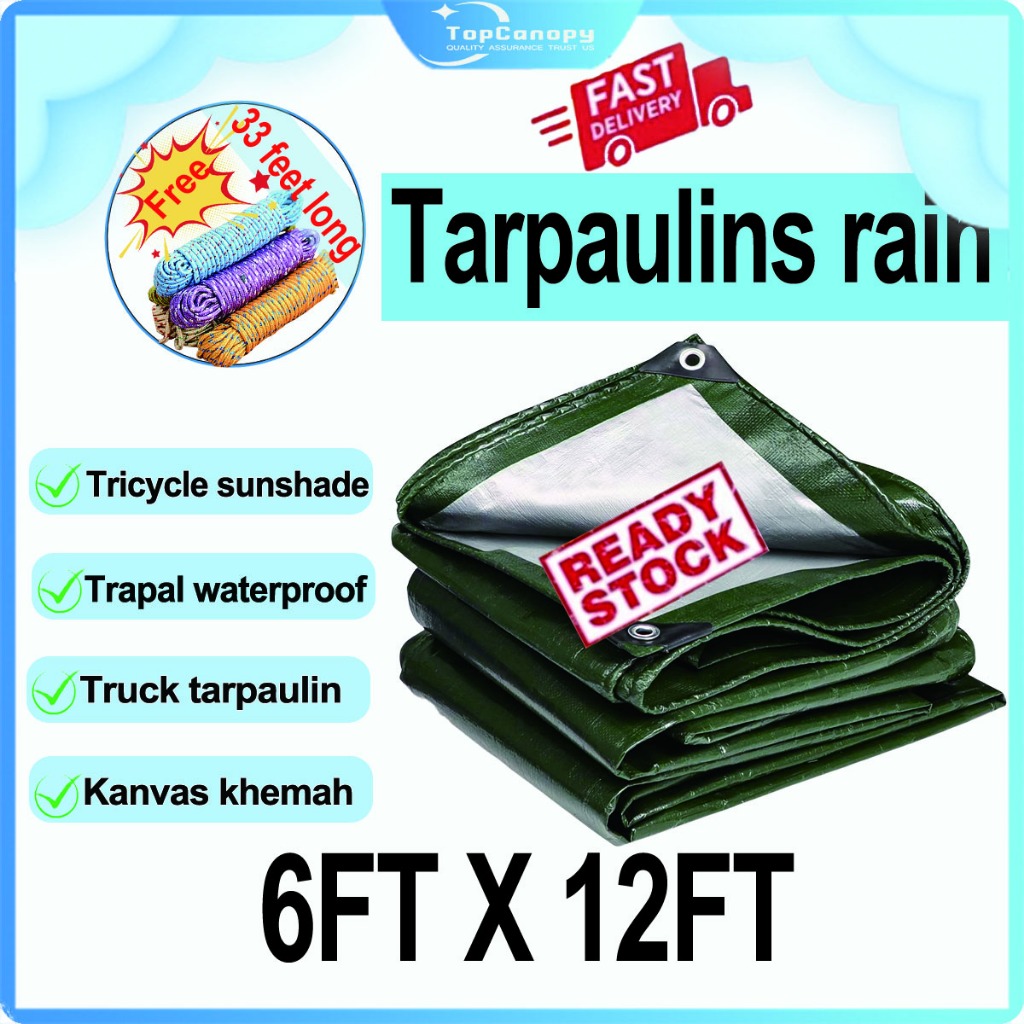 Green Silver 6ftx12ft Canvas Tarp Tarpaulin Sheet Waterproof Shade ...