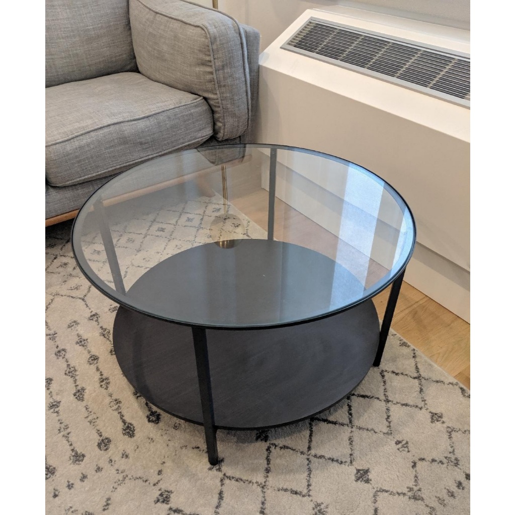 VITTSJO 75cm Round Coffee Table Black-Brown/Glass Coffee Table Living ...